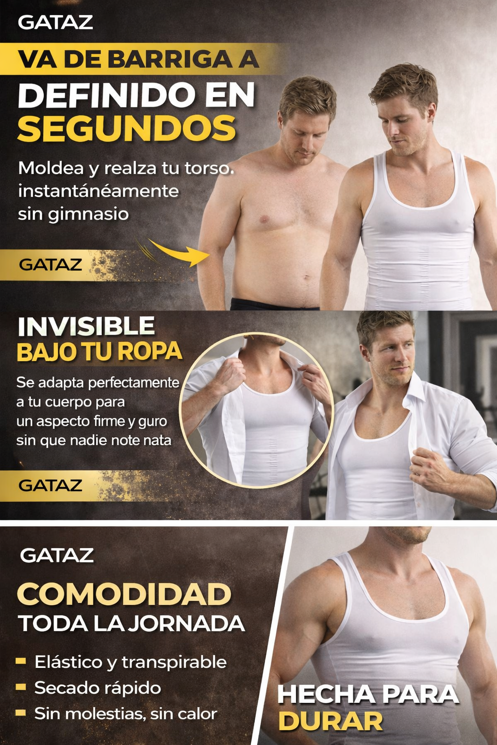 Camiseta de Compresión Moldeadora - Es totalmente invisible bajo la ropa. Aumenta tu confianza sin que nadie sepa por qué.