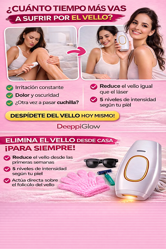 DeeppiGlow  - Depiladora Láser Reduce el crecimiento del vello desde las primeras semanas, deja la piel más suave y uniforme, evita irritaciones causadas por métodos tradicionales, y te permite olvidarte de la depilación constante.