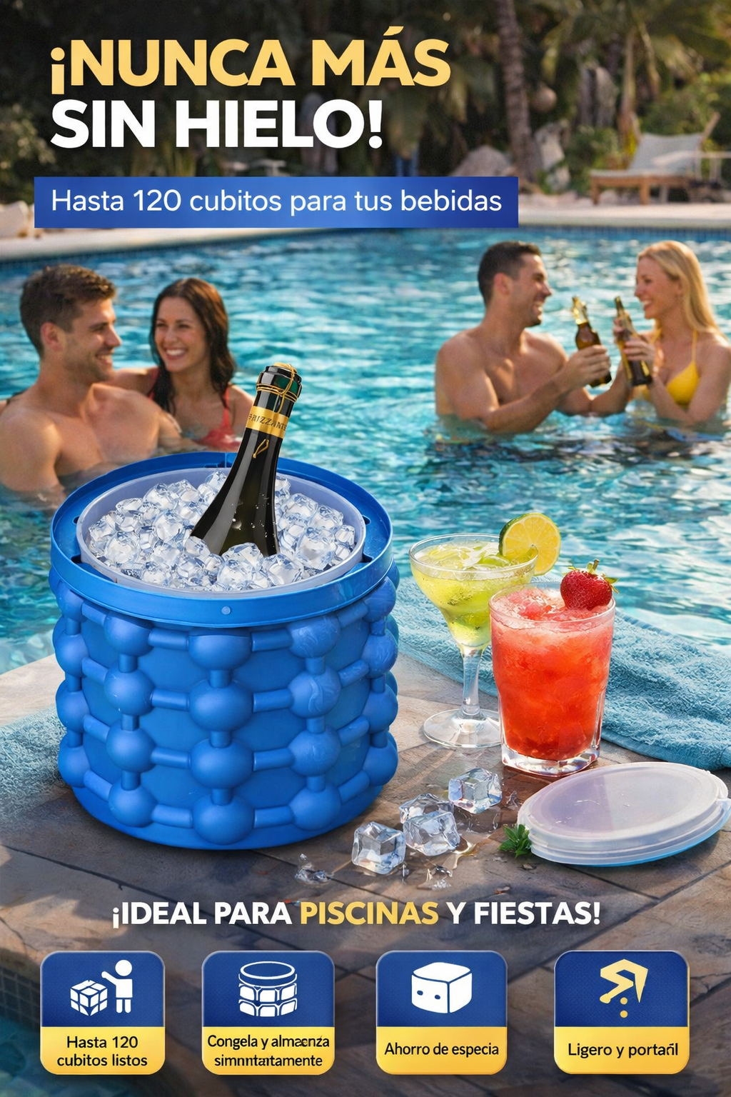 Molde Cubitos de Hielo - Diseño de doble cámara: congela y almacena al mismo tiempo.