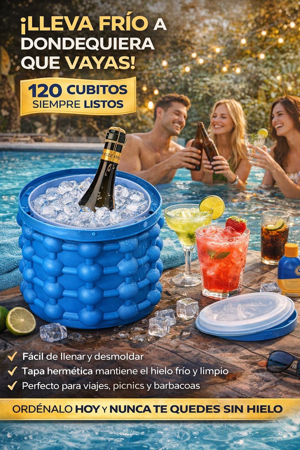 Molde Cubitos de Hielo - Diseño de doble cámara: congela y almacena al mismo tiempo.