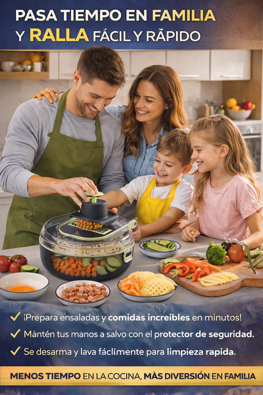 Juego de picador de verduras de mano 8 en 1 -  8 cuchillas intercambiables para picar, rallar y cortar como una experta.