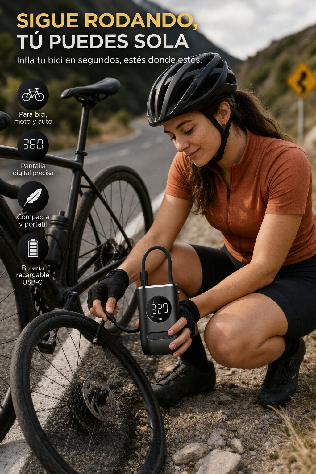 Bomba de Aire - Con 2 baterías de 2000mAh, tendrás la autonomía necesaria para inflar hasta 2.5 neumáticos sin recargar.