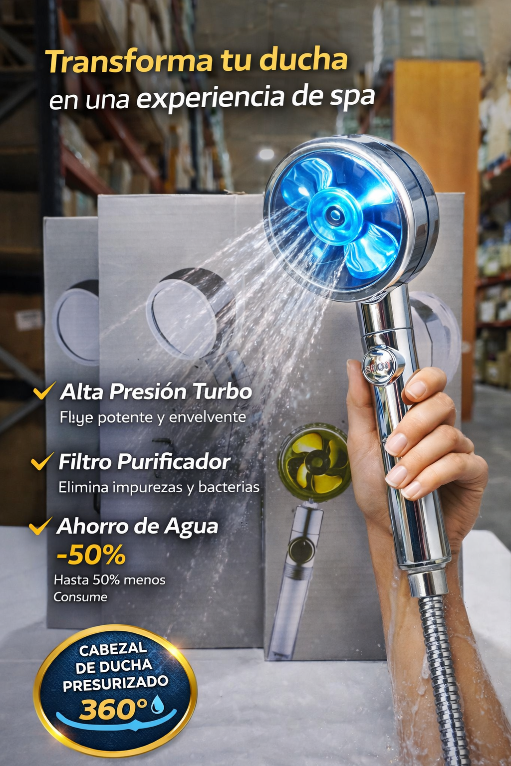 Ducha giratorio alta presión 360º - Elimina impurezas, óxido y bacterias, protegiendo tu piel de irritaciones